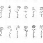 Birth Flower Guide featuring all twelve monthly birth flowers for Birth Flower Script Personalized Name Necklaces.