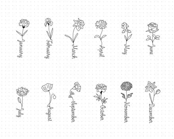 Birth Flower Guide featuring all twelve monthly birth flowers for Birth Flower Script Personalized Name Necklaces.