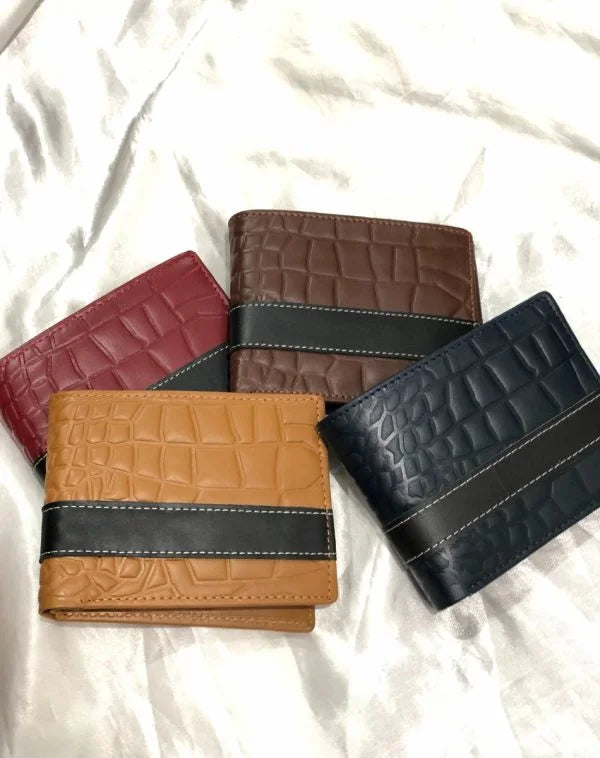 Custom Name Wallet with personalized engraving available in black, brown, camel brown, and maroon textured finishes with spacious card and cash compartments.