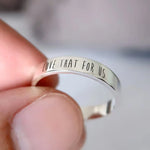 Personalized engraved message ring with custom text inscription on a sleek minimalist band, perfect for couples, anniversary gifts, and everyday wear.